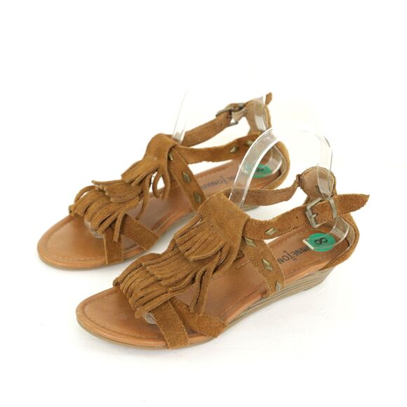 Minnetonka Merriam Fringe Studded Wedge Suede Sandals Size 8 - Picture 5 of 10